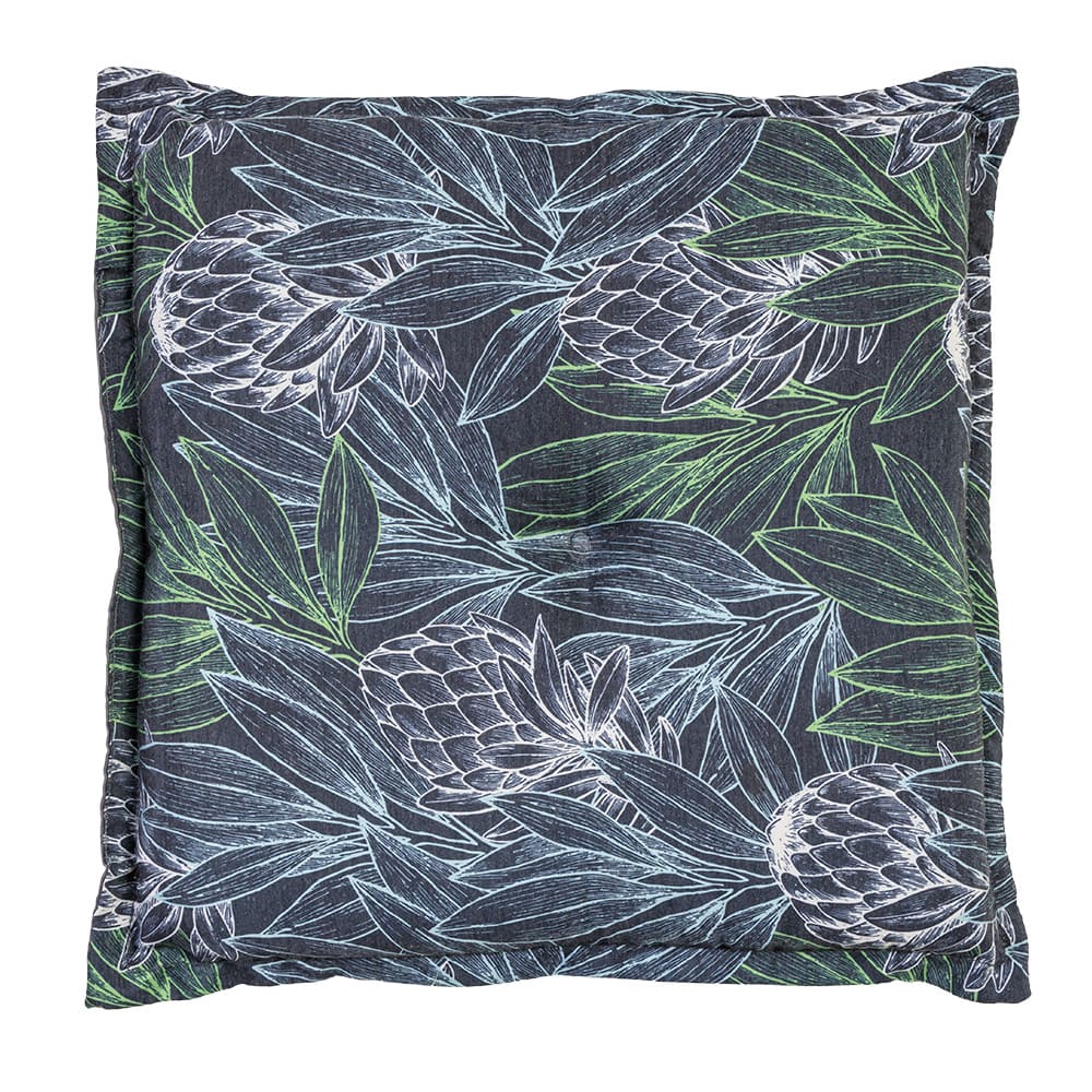 protea forest dark teal seat pad cushion